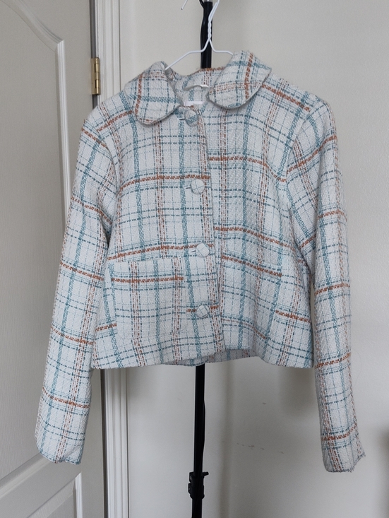 LC Lauren Conrad Jackets & Blazers - LC Lauren Conrad Cream Plaid Cropped Tweed Jacket